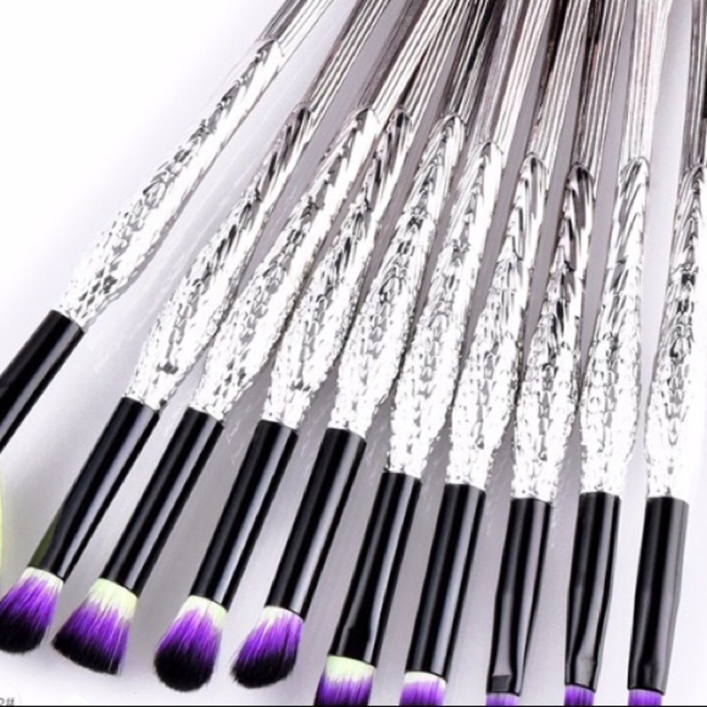 Metallic Silver & Purple 10-Piece Brush Set NWT